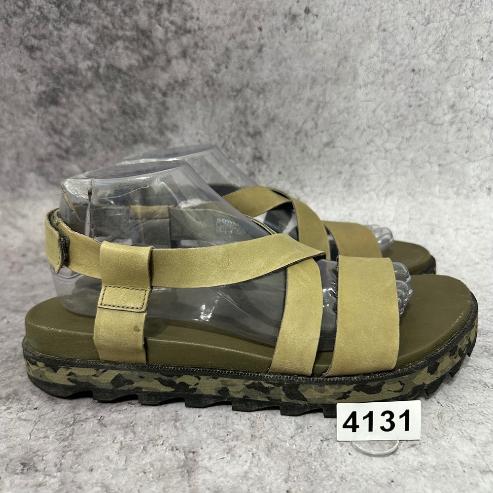 Sorel Roaming‎ Criss Cross Sandals Womens 10 Green Camo Leather Platform